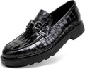 Premium Men's Crocodile Printed Leather Dress Shoes Classic Casual Business Buckle Slip-On Penny Loafer Wedding Shoes Zevon
