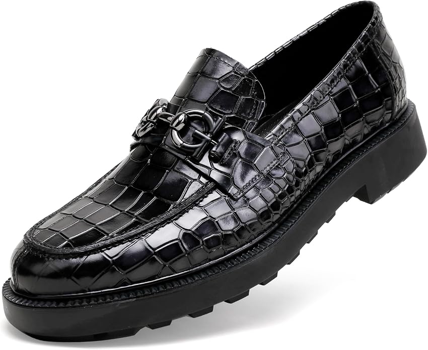 Premium Men's Crocodile Printed Leather Dress Shoes Classic Casual Business Buckle Slip-On Penny Loafer Wedding Shoes Zevon