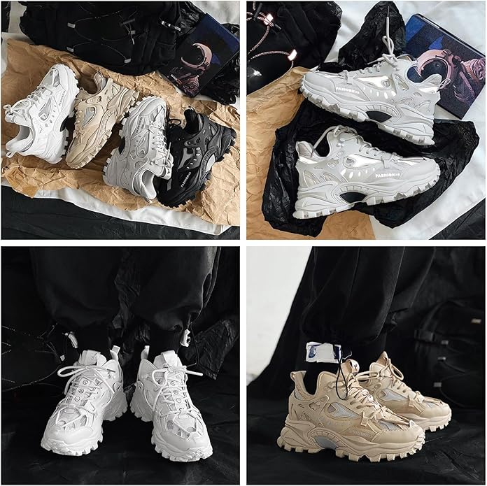 Men's Fashion Leather High Top Lace Up Chunky Platform Sneakers Casual Non-Slip Driving & Walking Shoes Zevon