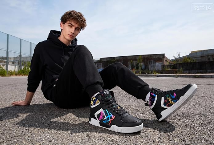 Men's Fashion High Top Skate Sneakers Stylish Casual Hip Hop Walking Shoes Zevon