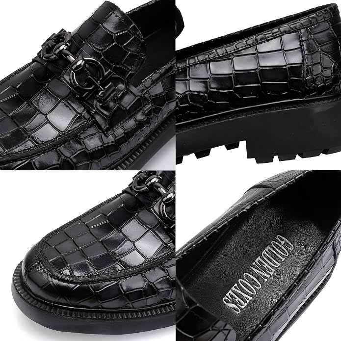 Premium Men's Crocodile Printed Leather Dress Shoes Classic Casual Business Buckle Slip-On Penny Loafer Wedding Shoes Zevon