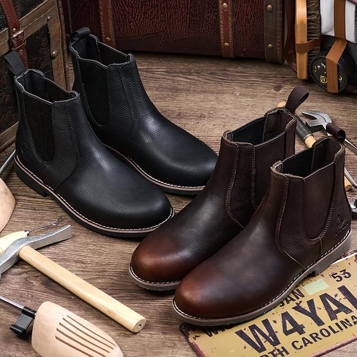 Men's Handmade Classic Genuine Cowhide Leather Chelsea Boots Casual Slip-On Fashion Ankle Boots Zevon