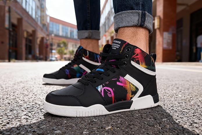 Men's Fashion High Top Skate Sneakers Stylish Casual Hip Hop Walking Shoes Zevon