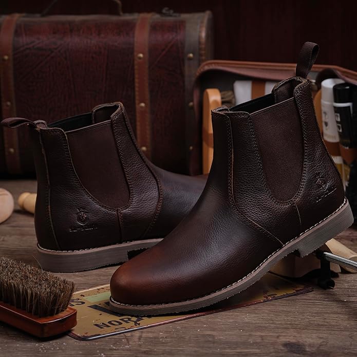 Men's Handmade Classic Genuine Cowhide Leather Chelsea Boots Casual Slip-On Fashion Ankle Boots Zevon